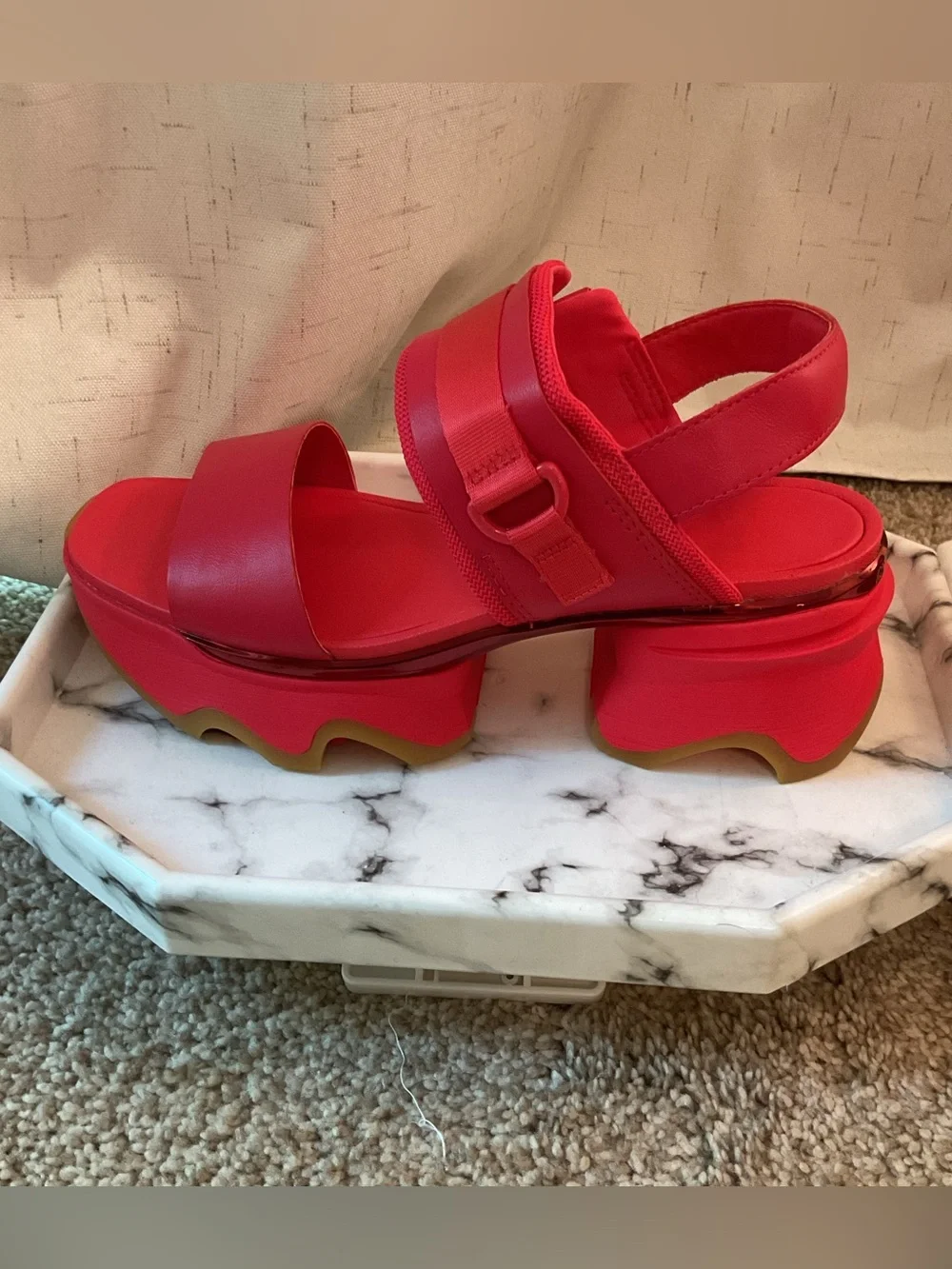 Sorel Kinetic Impact Red Platform Sandal with Chunky Sole - Picture 1 of 8